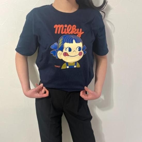 新品未使用　ペコちゃん　Tシャツ  半袖Tシャツ  バックプリント　ユニセックス ペコちゃん PEKO ユニセックス半袖Tシャツ ミルキーパッケージ