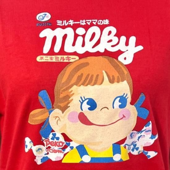ペコちゃん PEKO ユニセックス半袖Tシャツ ミルキーパッケージ ペコちゃん PEKO ユニセックス半袖Tシャツ ミルキーパッケージ