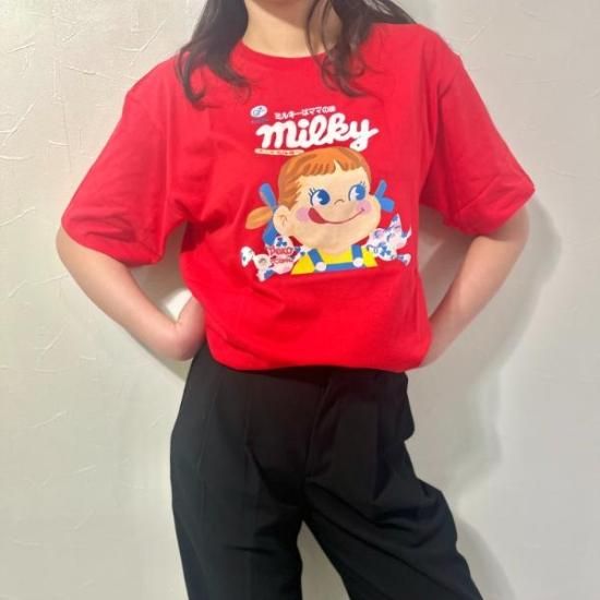 ペコちゃん PEKO ユニセックス半袖Tシャツ ミルキーパッケージ