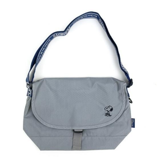 スヌーピー メッセンジャーバッグ グレー ロゴテープ ショルダー