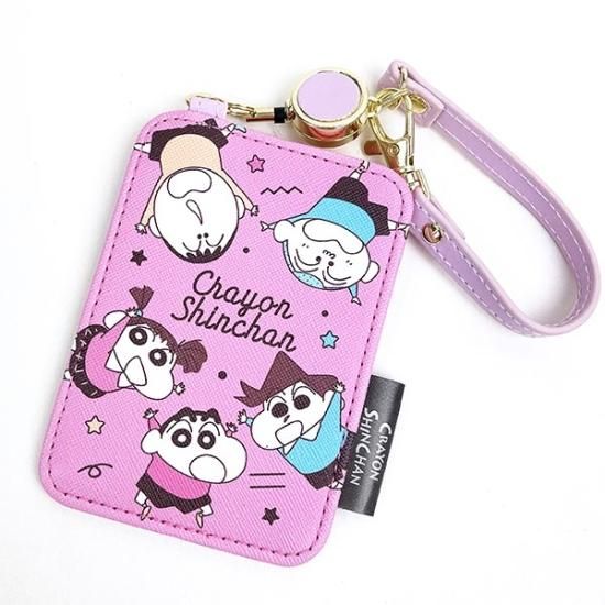 クレヨンしんちゃん リール付きパスケース 定期入れ 通勤通学 ピンク