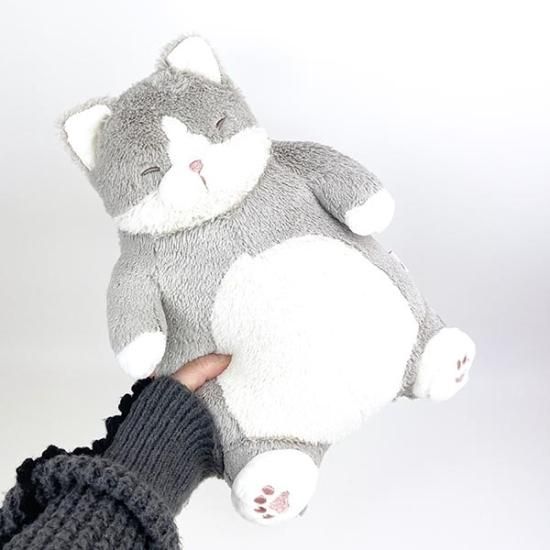 布ぬいぐるみ猫 癒し 肉球あり お花アップリケ ハチワレ ハート