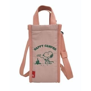 店内セール開催中!10％オフ対象商品! スヌーピー  ボトルショルダー(トートバッグ型) HAPPYCAMPER ピンク 簡易保冷 洗濯OK SNOOPY