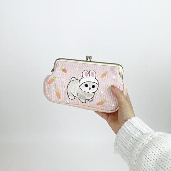 モフサンド(mofusand) うさにゃん 畳刺繍がま口ポーチ ピンク モフサンド(mofusand) うさにゃん 畳刺繍がま口ポーチ ピンク