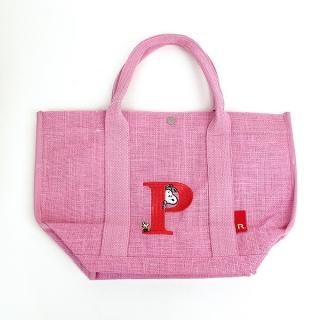 会員様限定50％OFF対象商品！スヌーピー ジュートイニシャルトートバッグ〈P〉 ピンク 天然素材 ROOTOTE ルートート コラボ SNOOPY　