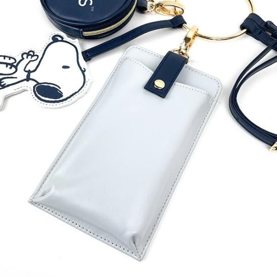 スヌーピー 3連ショルダーポーチ (ネイビー) スマホショルダー コイン