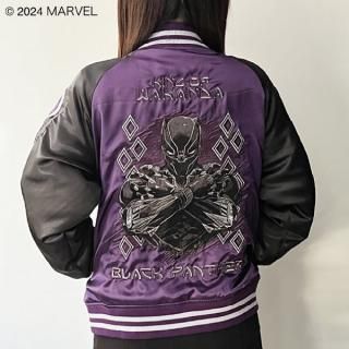 < MARVEL > 「 ブラックパンサー 」 キングブラック スカジャン L マーベル ブルゾン