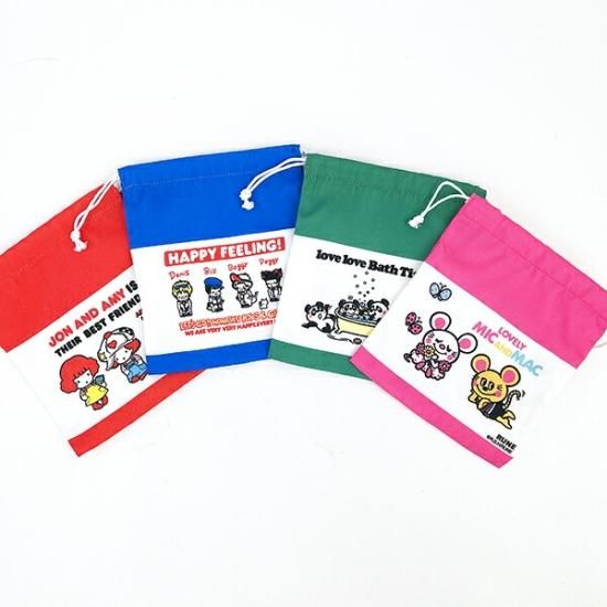 Amazon.co.jp: 内藤ルネ トラベル巾着袋 フルーツ ピンク&ブルー