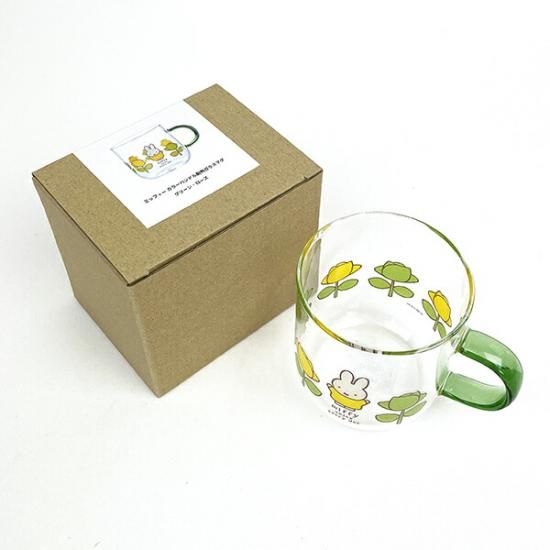 ミッフィー miffy カラーハンドル耐熱ガラスマグ（グリーン・ローズ