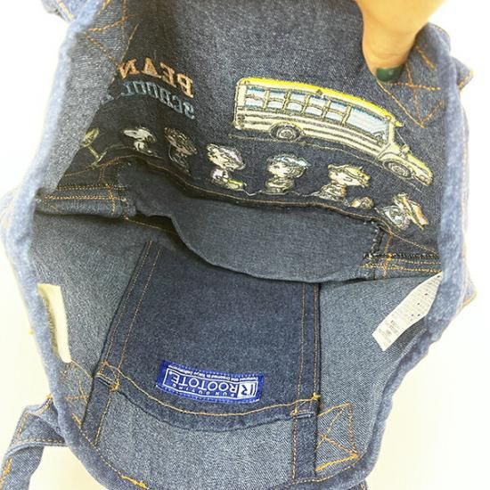 スヌーピー デニム刺繍 ミニトートバッグ (スクールバス) SNOOPY