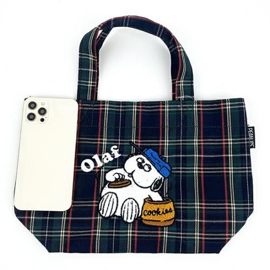 SNOOPY オラフ チェック ミニトート バッグ ランチバッグ デイユース SNOOPY オラフ チェック ミニトート バッグ ランチバッグ デイユース