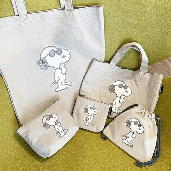 激レア！スヌーピー＆仲間たち　巾着　SNOOPYTOWNお台場　レトロ　未使用 SNOOPY サガラキャンバス 巾着 ジョー・クール 小物入れ 化粧品入れ