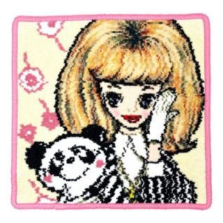 店内セール開催中!10％オフ対象商品! 内藤ルネ こんにちは！マドモアゼルとパンダ シェニール織 タオル ハンカチ RUNE 日本製