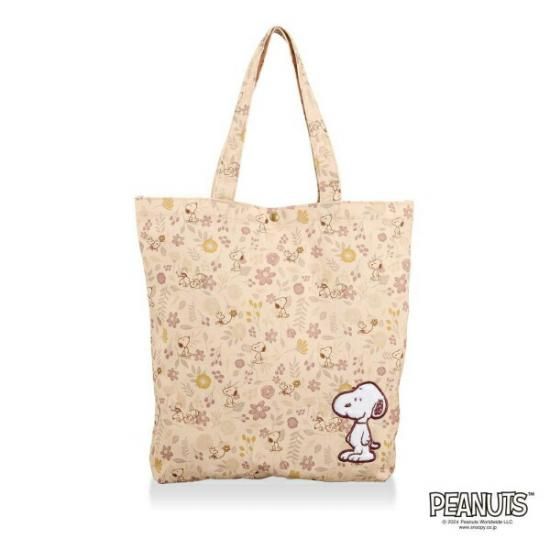 スヌーピー 刺繍 帆布トートバッグ ナチュラル (フラワーガーデン) スヌーピー 刺繍 帆布トートバッグ ナチュラル (フラワーガーデン)