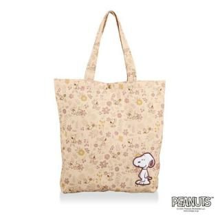 スヌーピー 刺繍 帆布トートバッグ  ナチュラル (フラワーガーデン)