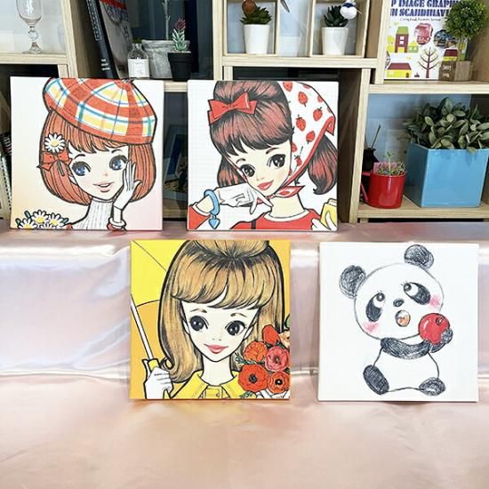 ハンドメイド❣️可愛い女の子パネル❣️ 内藤ルネ キャンバスアート アップルパンダ インテリア アートパネル