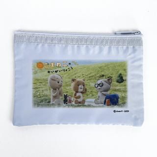 店内セール開催中!10％オフ対象商品! こまねこ メッシュポーチ サックスブルー 小物入れ 化粧ポーチ