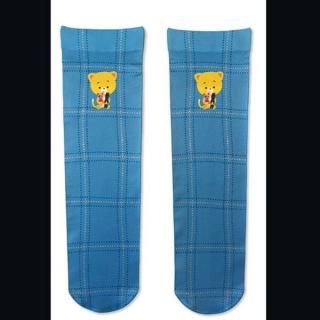 店内セール開催中!10％オフ対象商品! こまねこ プリントクルーソックス 水色チェック 靴下 くつした アパレル ブルー