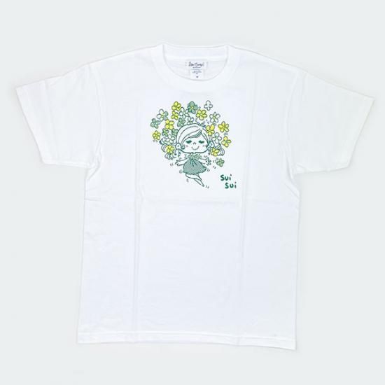 水森亜土 シルクスクリーンプリント Tシャツ(ハナ) (ホワイト 水森亜土 シルクスクリーンプリント Tシャツ(ハナ) (ホワイト