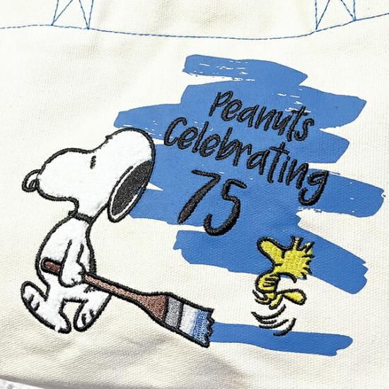 スヌーピー。 スヌーピー 75th セレブレーション サガラミニトート トートバッグ ブルー