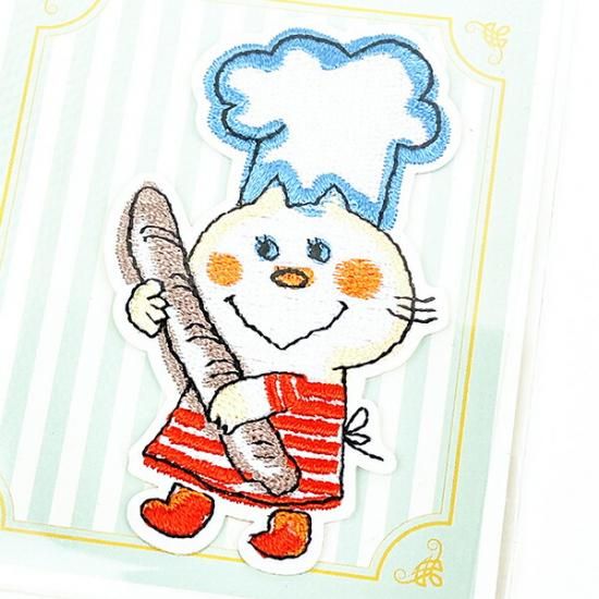 水森亜土 ねこ コック キラキラワッペン(大)