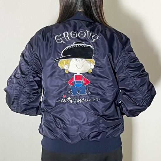 【★大感謝セール】 水森亜土 ジャンパー アパレル Mサイズ オトコノコ(ネイビー） MA-1 知育玩具