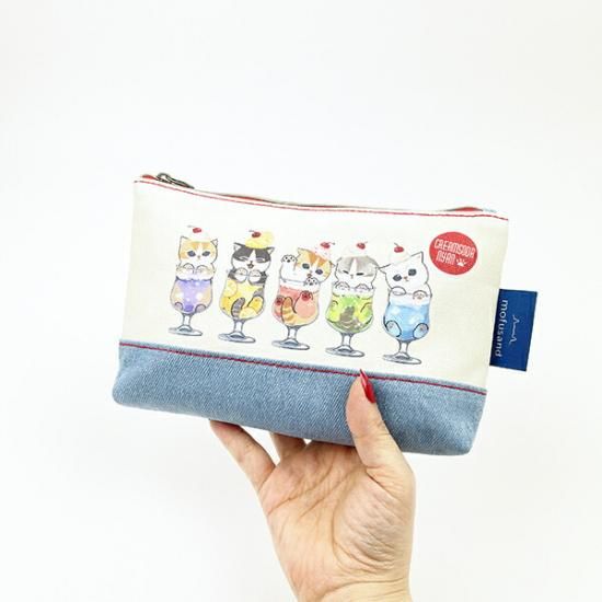 モフサンド mofusand クリームソーダにゃん デニムポーチフラット