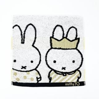 <img class='new_mark_img1' src='https://img.shop-pro.jp/img/new/icons15.gif' style='border:none;display:inline;margin:0px;padding:0px;width:auto;' />ミッフィー miffy 70th ブラック＆ゴールド ミニタオル(ホワイト) ハンカチ 西川