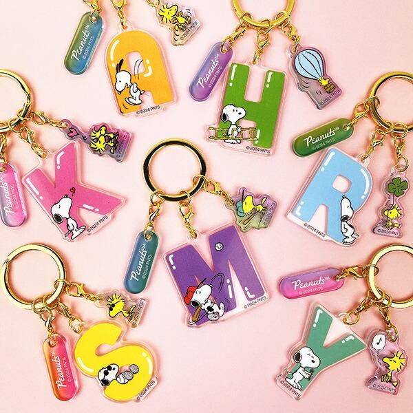 【未使用】スヌーピー キーホルダー SNOOPY [A] スヌーピー 『A』 イニシャル3連アクリルキーホルダー (オレンジ) SNOOPY