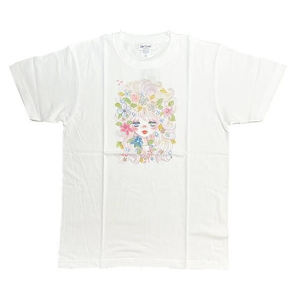 水森亜土 フェイスフラワー 半袖Tシャツ(M) ホワイト アパレル