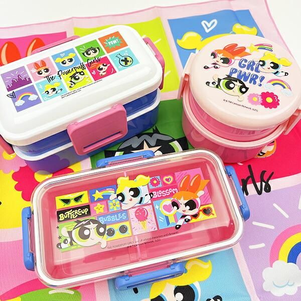 パワーパフガールズ PowerPuffGirls 缶ボックス　ランチボックス パワーパフガールズ 抗菌丸型ランチボックス2段(フォーク付