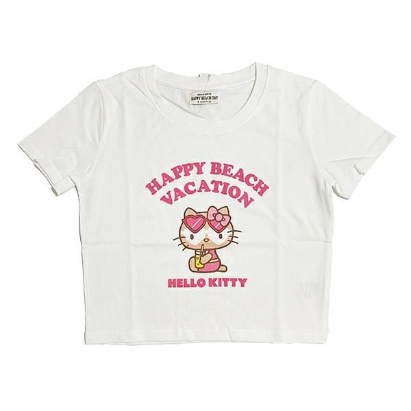日焼けキティ/ハローキティ Tシャツ ホワイト サンリオ 日焼け キティ クロップド半袖Tシャツ(M) ホワイト