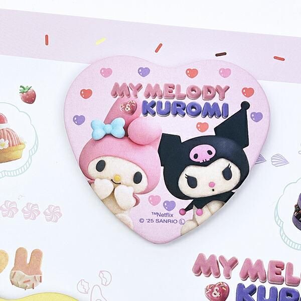 マイメロディ 缶バッジ ハートフルデザイン サンリオ マイメロディ＆クロミ ハート型缶バッジ3個セット 日本製