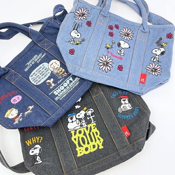 スヌーピー 刺繍ランチトートバッグ サックス ROOTOTE
