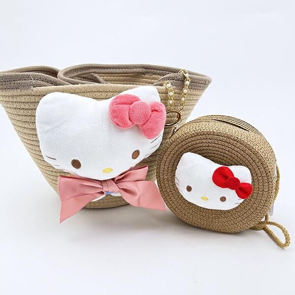 サンリオ　ハローキティ カゴバッグ 竹籠　カバン　籠　かご　巾着　新品タグ付き サンリオ ハローキティ ぬいぐるみ付かご風バッグ かごバッグ Sanrio