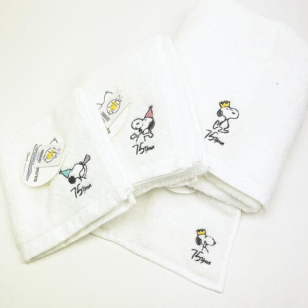 スヌーピー PEANUTS 75th かるわた バスタオル ホワイト 今治 日本製