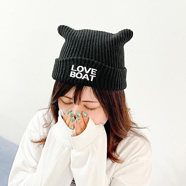 LOVEBOAT(ラブボート) 猫耳ニットキャップ ブラック 帽子 アパレル