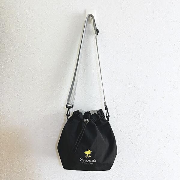 スヌーピー ウッドストック 巾着ショルダーバッグ ブラック SNOOPY