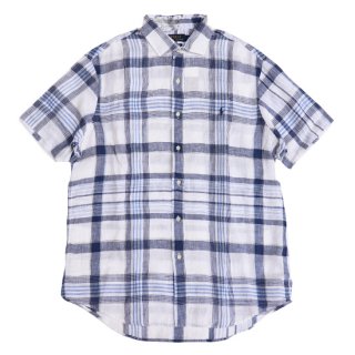 <img class='new_mark_img1' src='https://img.shop-pro.jp/img/new/icons47.gif' style='border:none;display:inline;margin:0px;padding:0px;width:auto;' />Polo Ralph Lauren S/S Linen Plaid Shirt - White/Blue - Deadstock