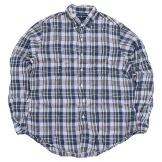 <img class='new_mark_img1' src='https://img.shop-pro.jp/img/new/icons5.gif' style='border:none;display:inline;margin:0px;padding:0px;width:auto;' />Polo Ralph Lauren Cotton Linen L/S Plaid Shirt - Navy/White - Vintage