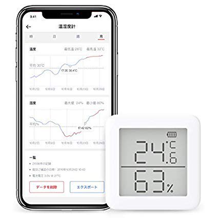 デジタル 温湿度計 スマート家電 高精度 スイス製センサースマホで温度湿度管理 アラーム付き グラフ記録 Alexa, GoogleHome, IFTTT対応 (ハブ必要)