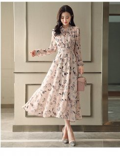 花柄 ドレス シフォン スリム ロング 可愛い ワンピース ３色 (47291223)