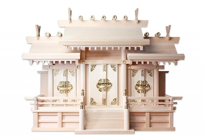 木曽桧 屋根違い三社 中 神棚セット - 神棚神具の専門店 神棚の 木曽桧 屋根違い三社 中 神棚セット - 神棚神具の専門店 神棚の