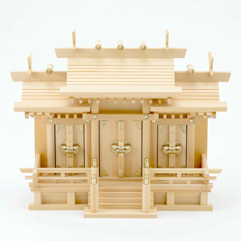 木曽桧 屋根違い三社 小 神棚セット | お祀り必需品 - 神棚・神 木曽桧 屋根違い三社 小 神棚セット | お祀り必需品 - 神棚・神