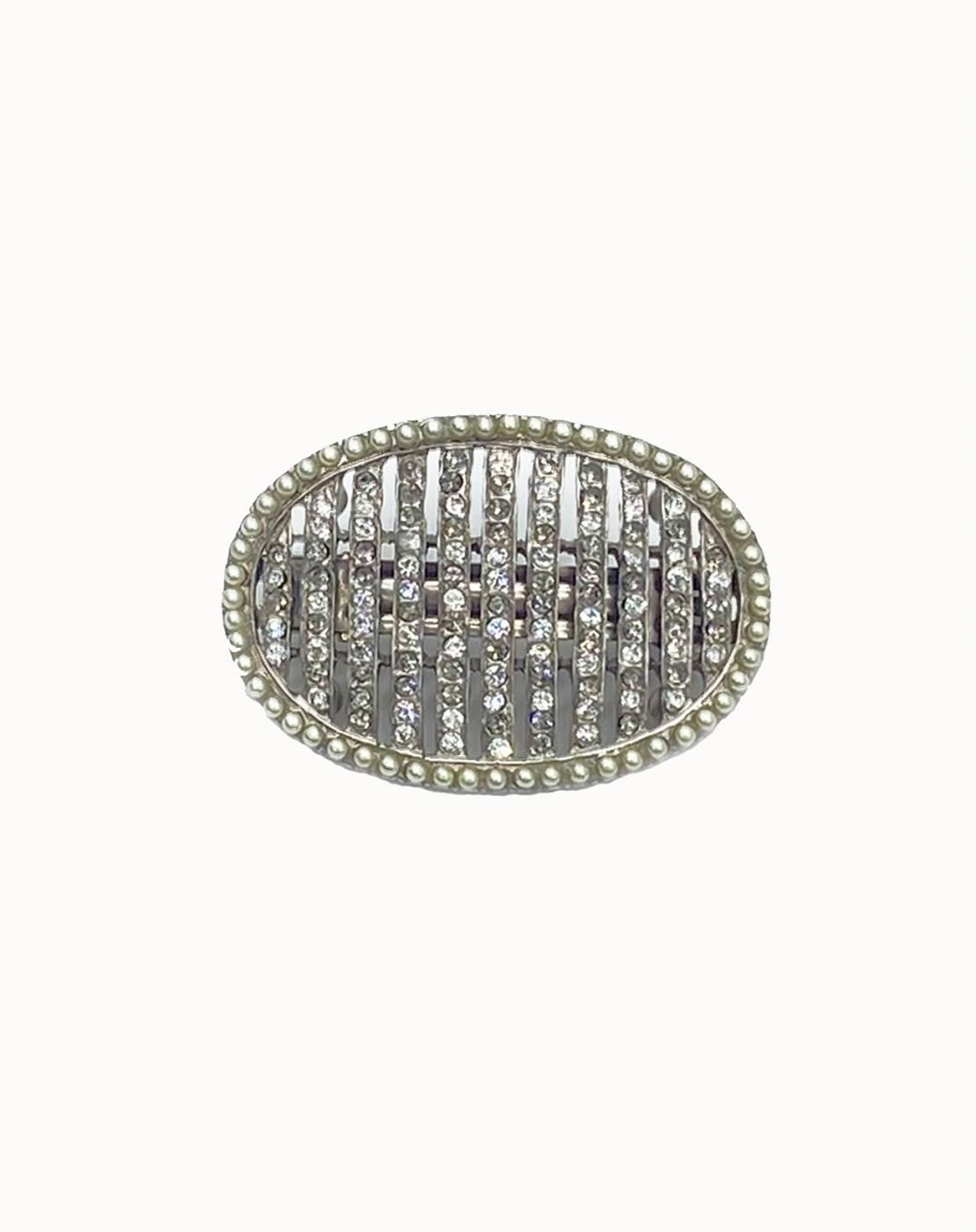 leur logette - Pearl & Crystal Hair Barrette - Silver 