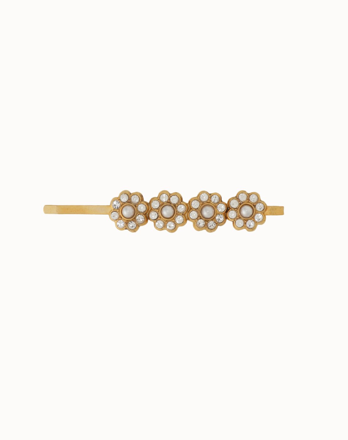 leur logette - Pearl & Crystal Flower Motif Hair Pin - Gold 
