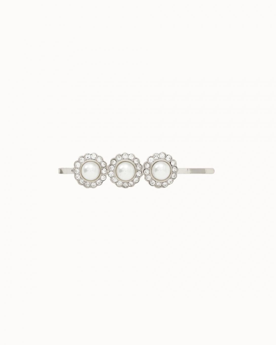 leur logette - Pearl  Crystal Hair Pin - Silver