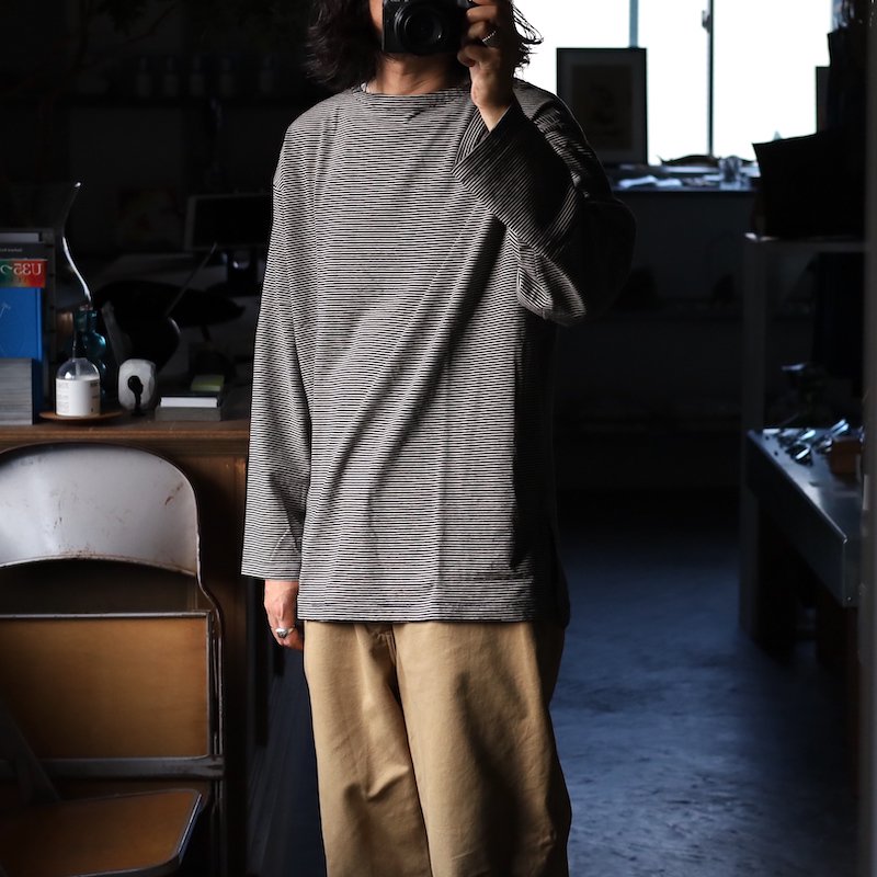 HUUKU 【blurhms】C/Napp Border Boat Neck Tee