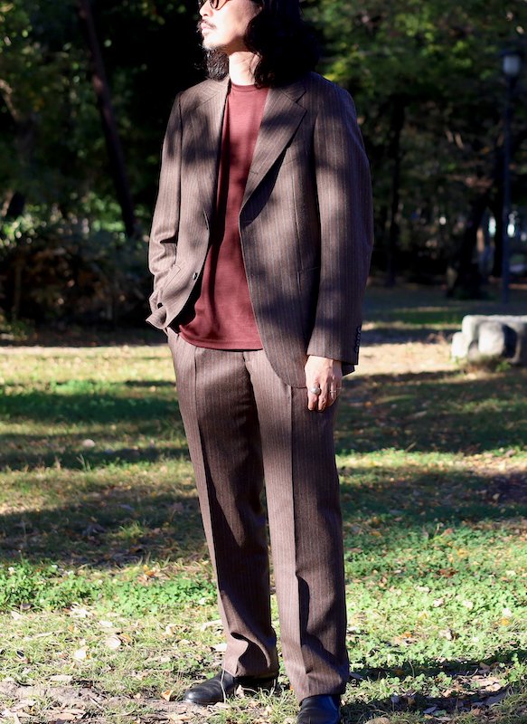 MAATEE&SONS】Brown Stripe Set Up Trouser - HUUKU