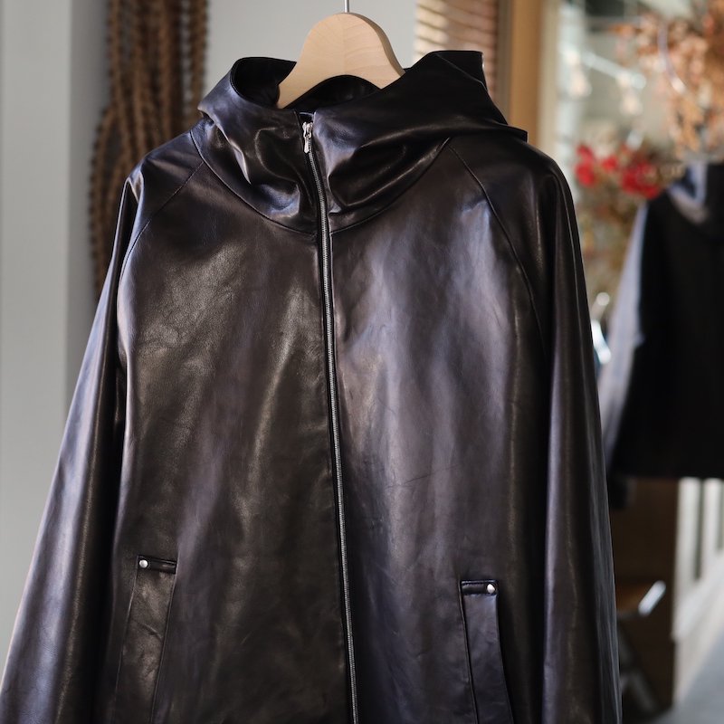 stein】Leather Hooded Short Jacket - HUUKU